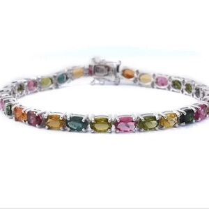 925 Sterling Silver Tourmaline Tennis Bracelet Jewelry Gift Ct 13.1 Bracelet 6.5